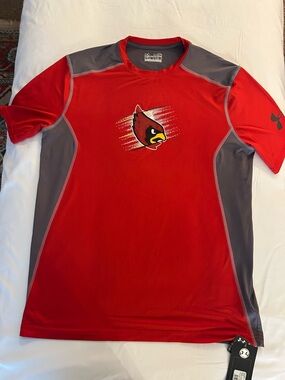 Under Armour Red and Gray Short-Sleeve Performance Tee with Cardinal Logo